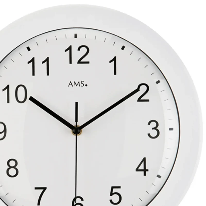 AMS Funk-Wanduhr F5934 Wanduhr Weiß • Funkwerk • Gewölbtes Mineralglas