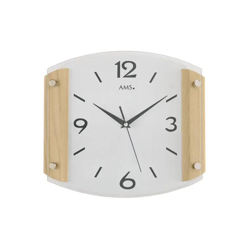 AMS Funk-Wanduhr F5938/18 Wanduhr Buche • Mineralglas • Aluminium-Zifferblatt