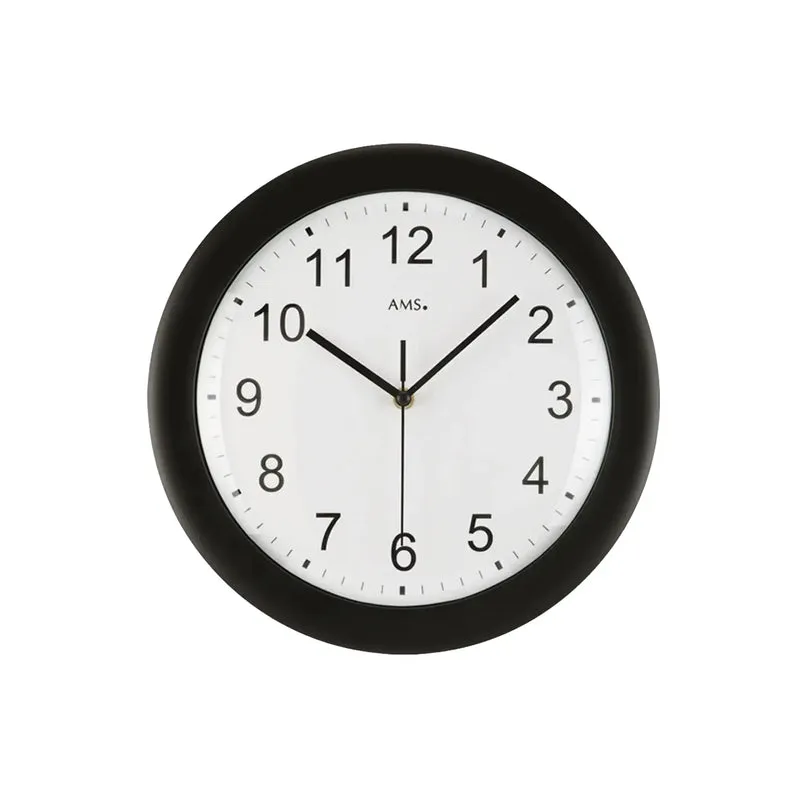 AMS Funk-Wanduhr F5935 Wanduhr Schwarz • Funkwerk • Gewölbtes Mineralglas