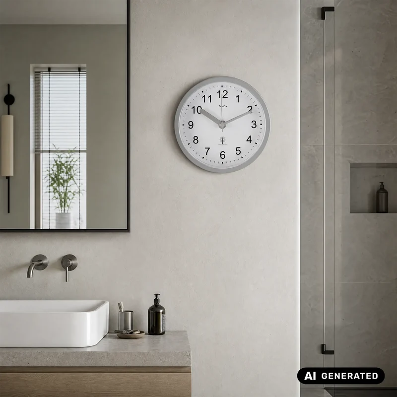 AMS F5926 Badezimmeruhr Silber • Funk-Zeitempfang • Wasserdicht