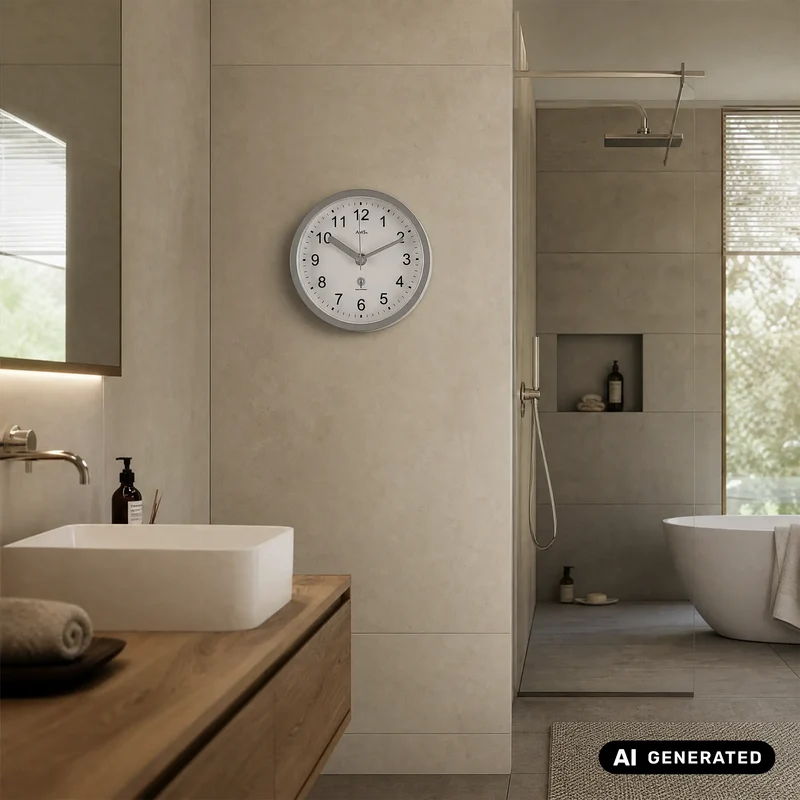 AMS F5926 Badezimmeruhr Silber • Funk-Zeitempfang • Wasserdicht