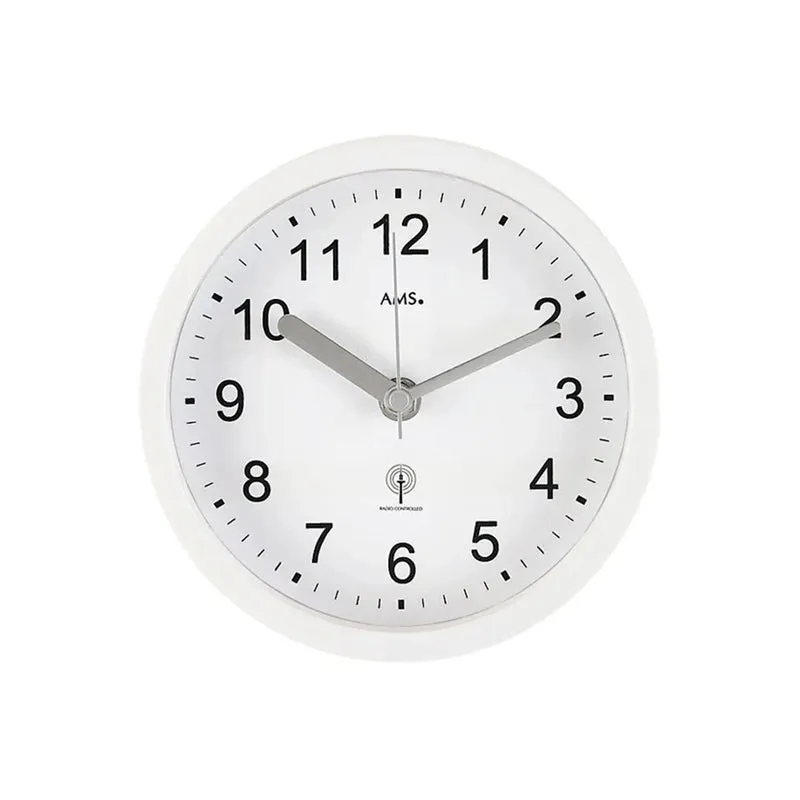 AMS F5927 Wanduhr Weiß • Funk-Baduhr • Wasserdicht
