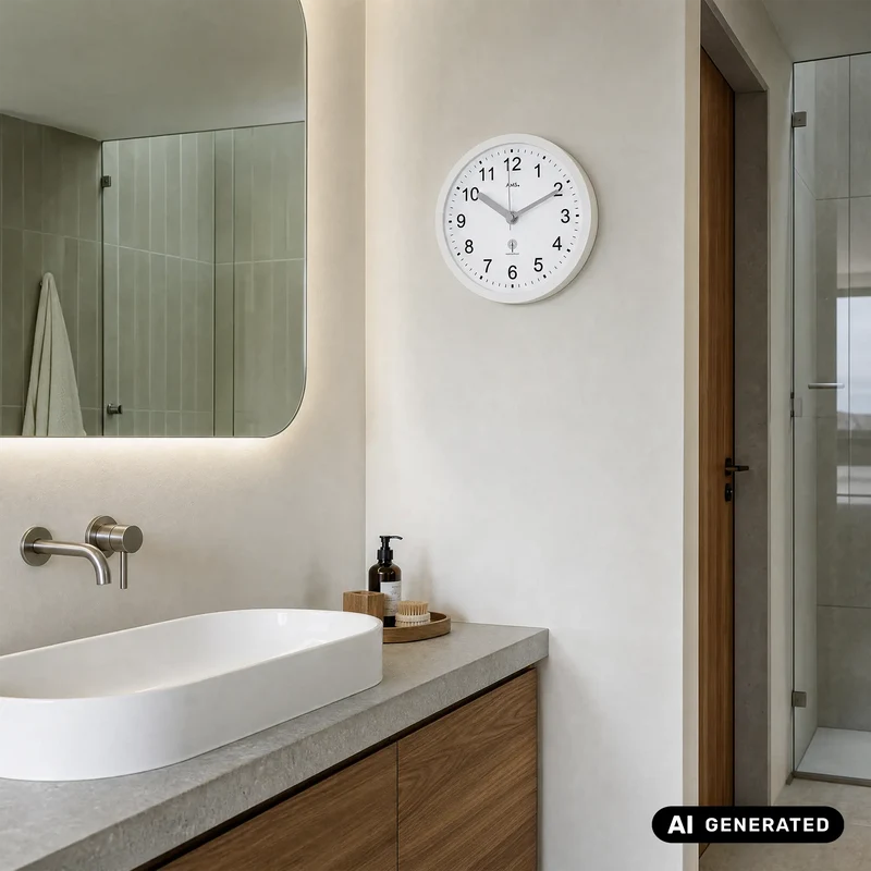 AMS F5927 Wanduhr Weiß • Funk-Baduhr • Wasserdicht