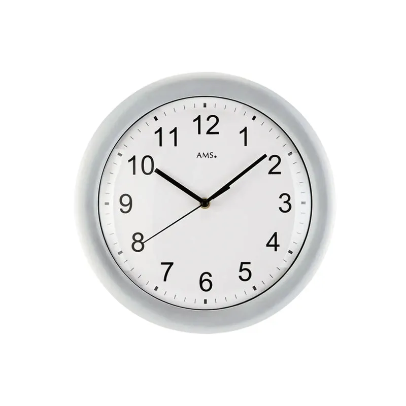 AMS Funk-Wanduhr F5933 Wanduhr Silber • Funkwerk • Gewölbtes Mineralglas