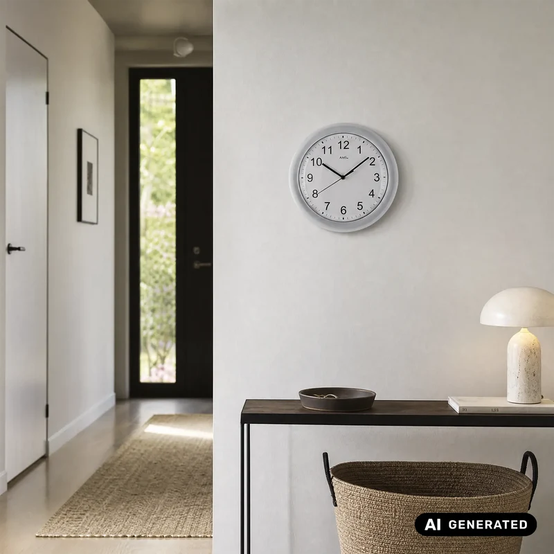 AMS Funk-Wanduhr F5933 Wanduhr Silber • Funkwerk • Gewölbtes Mineralglas