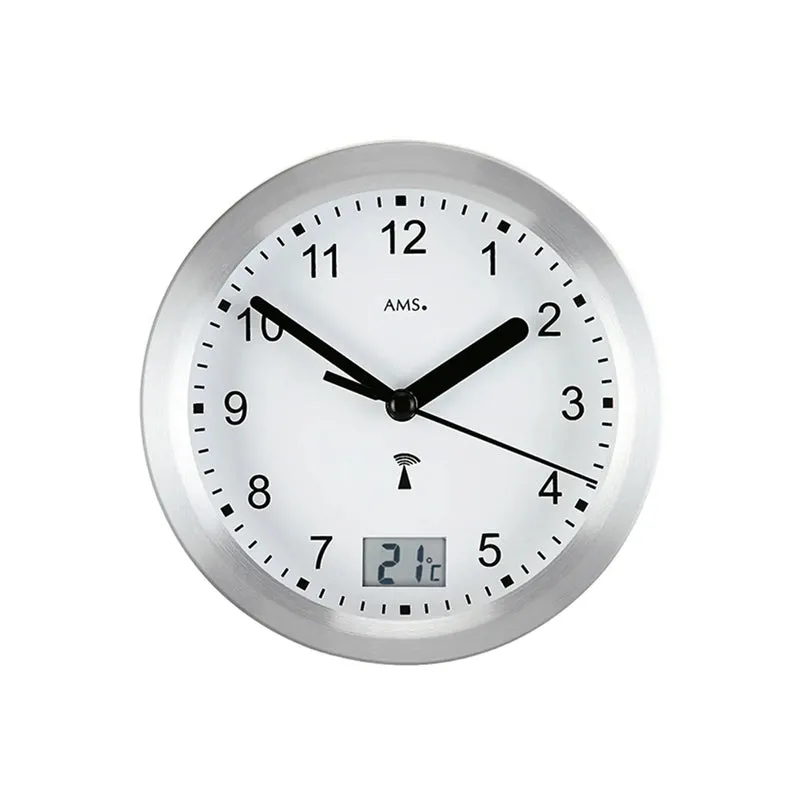 AMS Ducky F5923 Wanduhr Silber • Funk-Uhrwerk • Wassergeschützt für Bad
