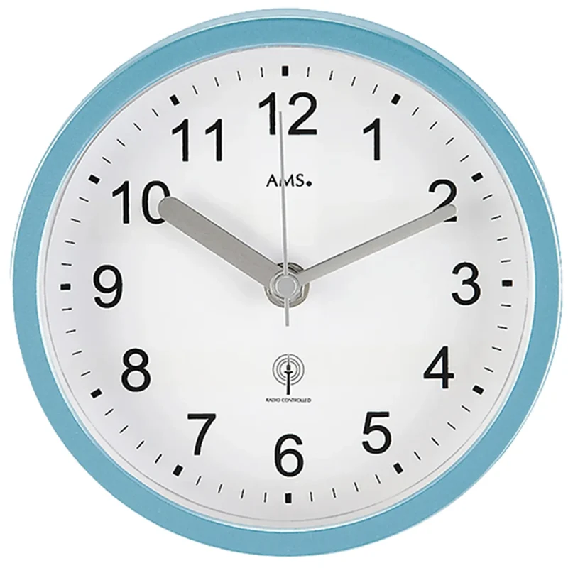 AMS Badezimmeruhr F5921 Wanduhr Türkis • Funkwerk • Wasserdichte Badeuhr