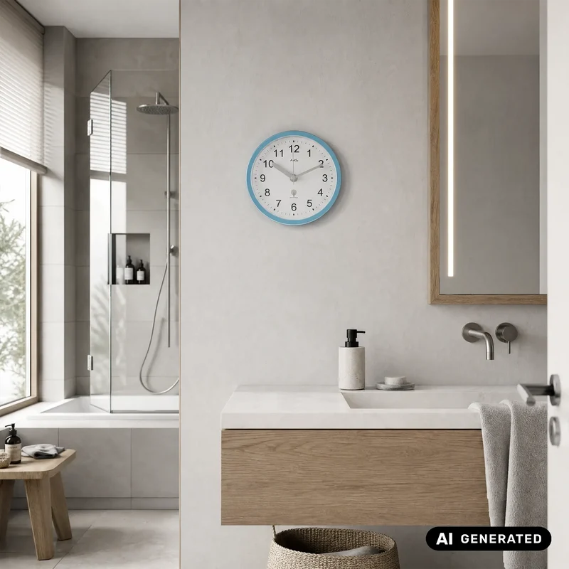 AMS Badezimmeruhr F5921 Wanduhr Türkis • Funkwerk • Wasserdichte Badeuhr