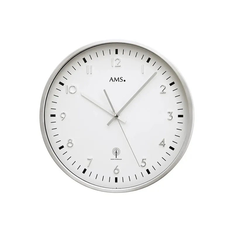 AMS Funk-Wanduhr F5914 Wanduhr Aluminium • Funkwerk • Mineralglas