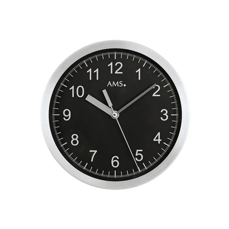 AMS F5911 Wanduhr Schwarz • Funkwerk • Gebürstetes Aluminium