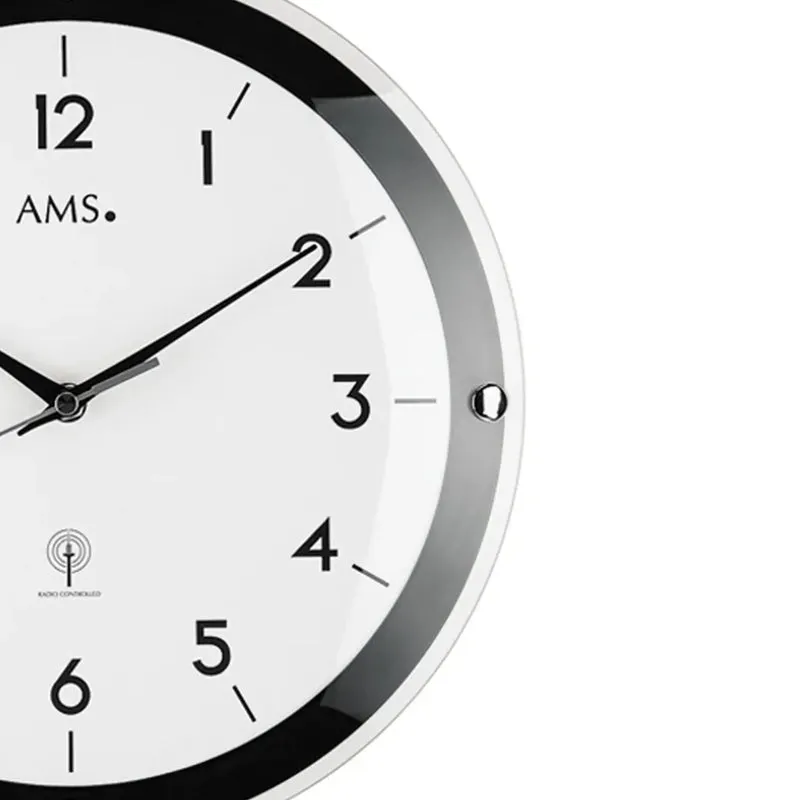 AMS F5906 Wanduhr Schwarz • Funkwerk • Gewölbtes Mineralglas