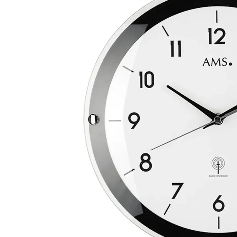 AMS F5906 Wanduhr Schwarz • Funkwerk • Gewölbtes Mineralglas