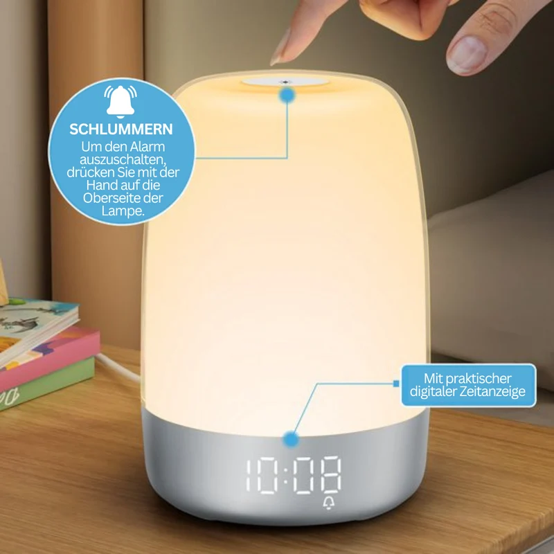 Wake-up Light met Natuurgeluiden en Zonsopgang-simulatie – Oplaadbaar USB-C Nachtlampje met Dimbaar Warm Licht | Sansoti