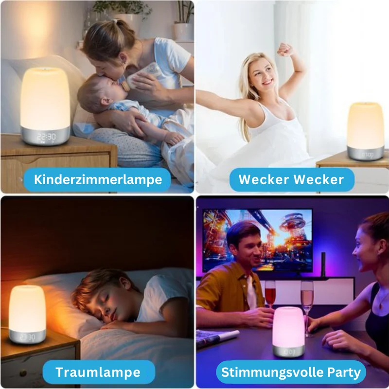 Wake-up Light met Natuurgeluiden en Zonsopgang-simulatie – Oplaadbaar USB-C Nachtlampje met Dimbaar Warm Licht | Sansoti