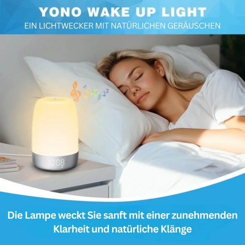 Wake-up Light met Natuurgeluiden en Zonsopgang-simulatie – Oplaadbaar USB-C Nachtlampje met Dimbaar Warm Licht | Sansoti