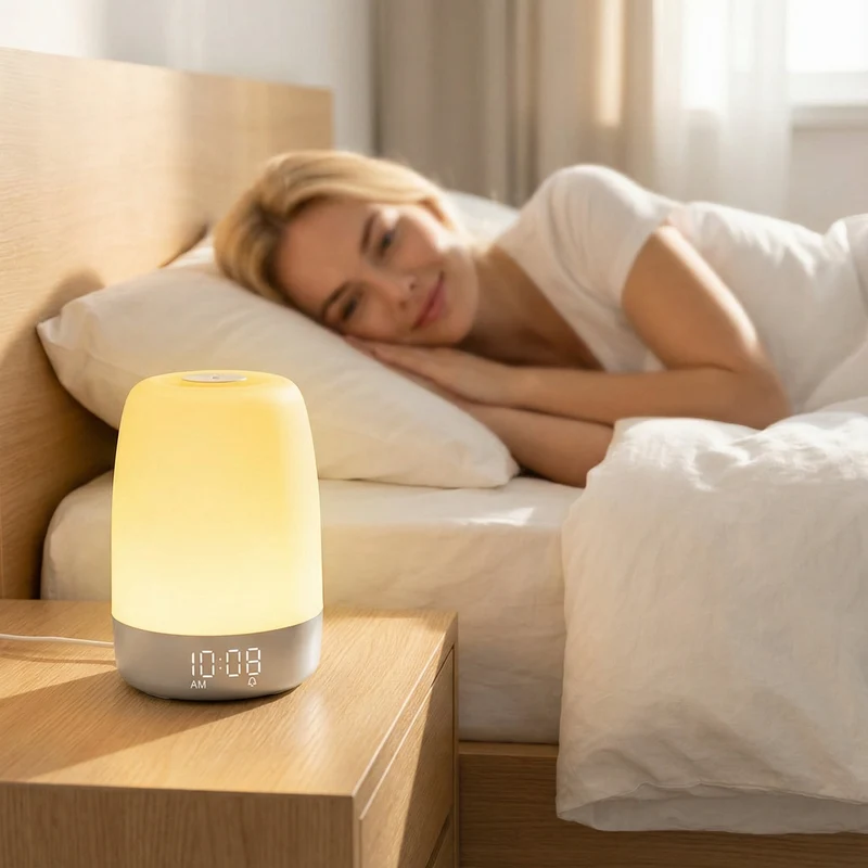 Wake-up Light met Natuurgeluiden en Zonsopgang-simulatie – Oplaadbaar USB-C Nachtlampje met Dimbaar Warm Licht | Sansoti