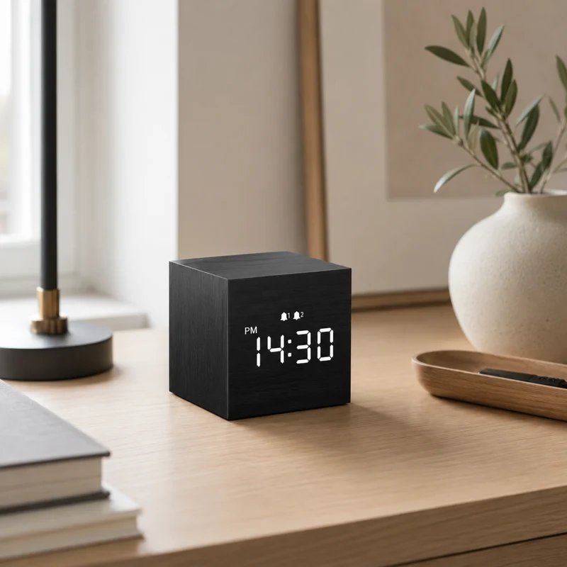 Digitale Wekker met LED-Lichtsensor en Stemactivatie – Compacte Kubusvorm met Multifunctioneel Display | Sansoti