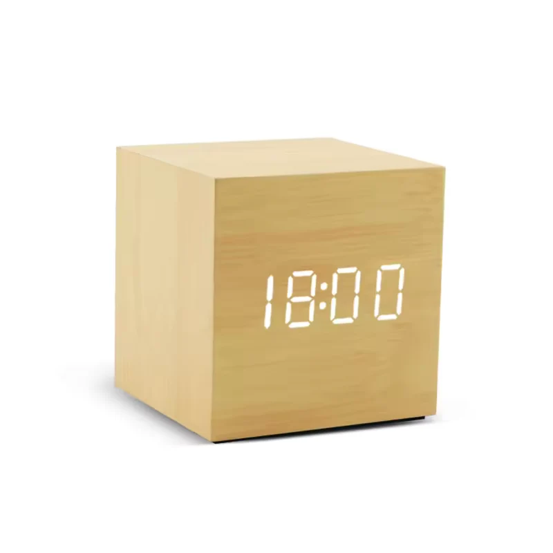 Digitale Wekker met LED-Lichtsensor en Stemactivatie – Compacte Kubusvorm met Multifunctioneel Display | Sansoti
