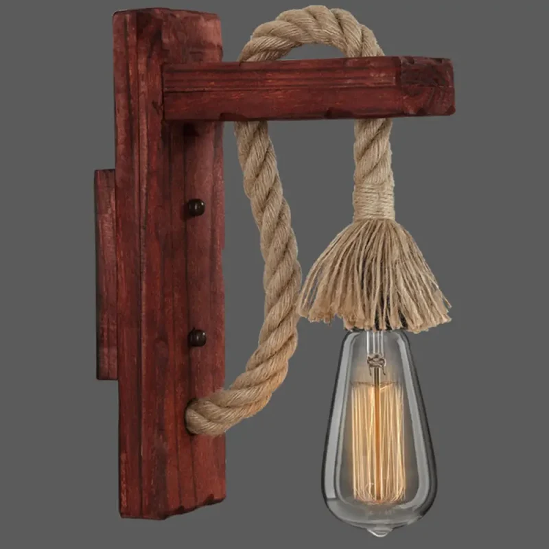 Houten Wandlamp met Touwarm en Glazen Lantaarn – Scandinavische Sfeer voor Slaapkamer en Hal | Sansoti