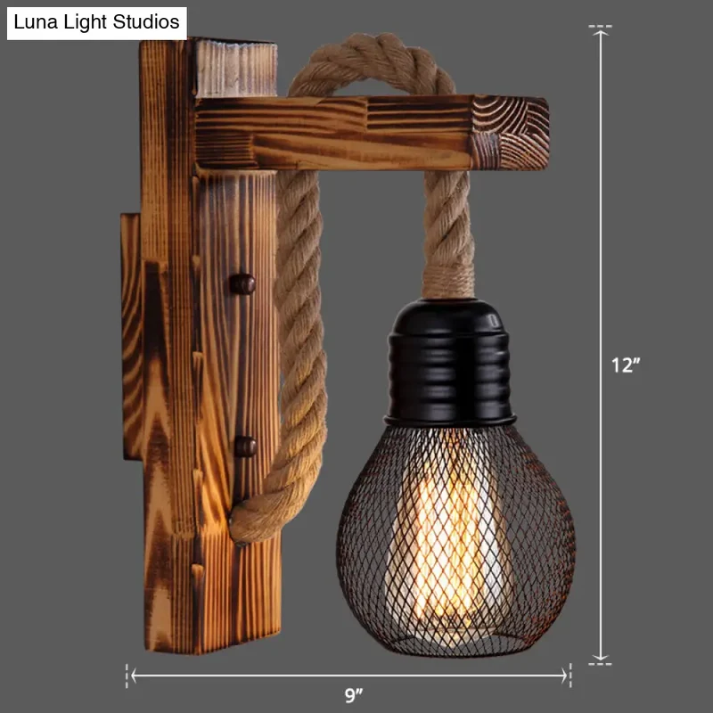 Houten Wandlamp met Touwarm en Glazen Lantaarn – Scandinavische Sfeer voor Slaapkamer en Hal | Sansoti