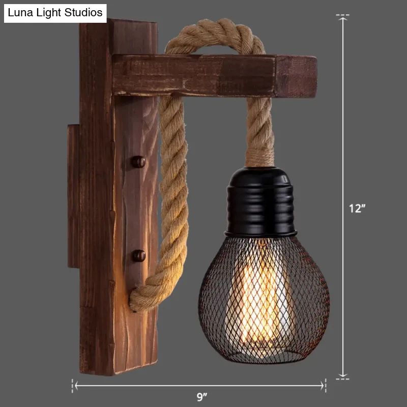 Houten Wandlamp met Touwarm en Glazen Lantaarn – Scandinavische Sfeer voor Slaapkamer en Hal | Sansoti