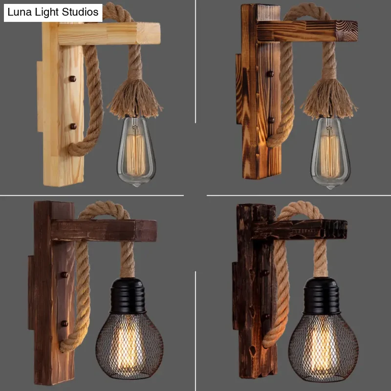 Houten Wandlamp met Touwarm en Glazen Lantaarn – Scandinavische Sfeer voor Slaapkamer en Hal | Sansoti