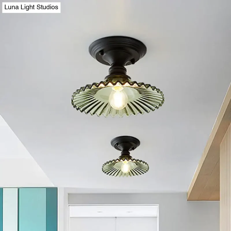 Industriële Plafondarmatuur met Geribbeld Glas – Groen/Helder Retro Fitting E26/E27 | Sansoti