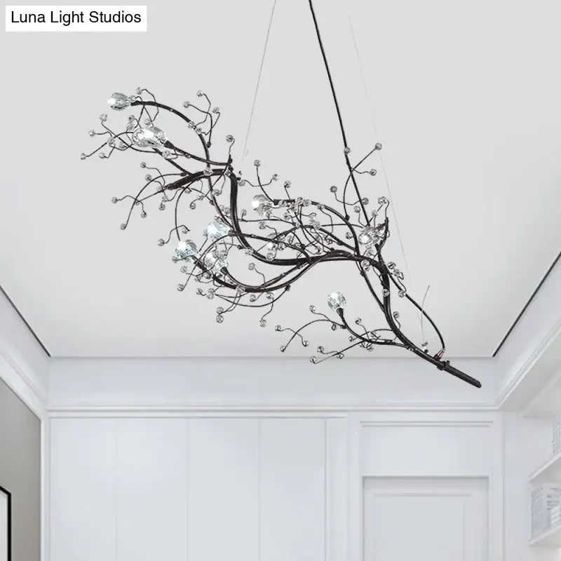 Metallic Kroonluchter met Kristallen Takken – 10 Lichtpunten – Romantische Hanglamp voor Woonkamer, Eetkamer en Slaapkamer | Sansoti