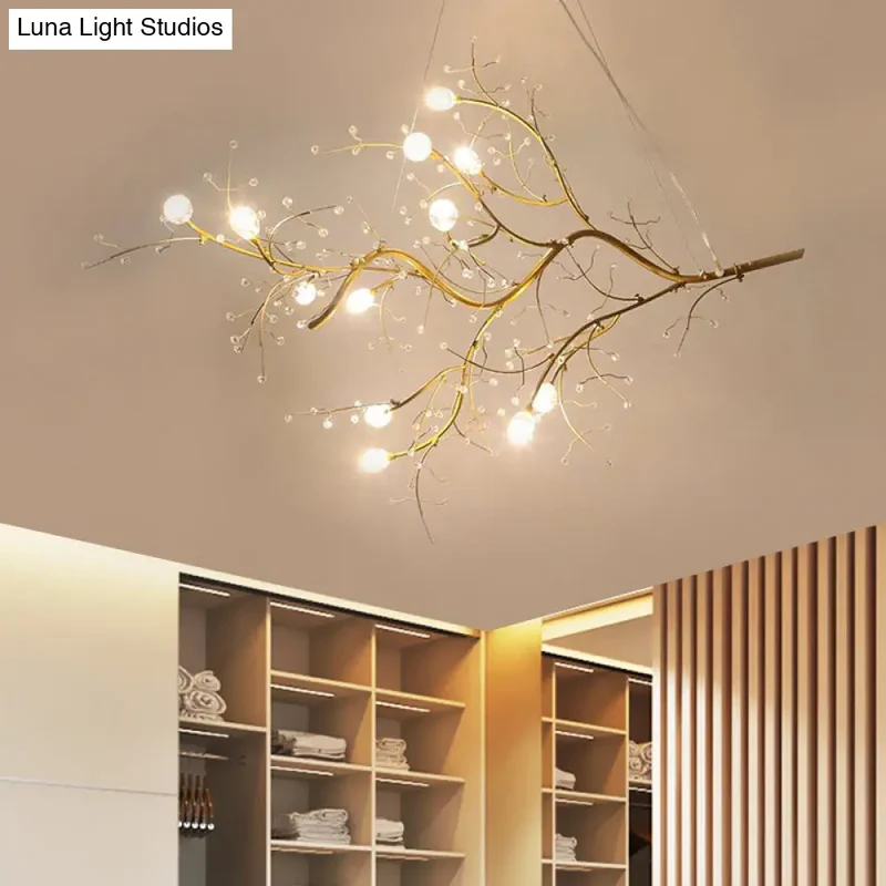 Metallic Kroonluchter met Kristallen Takken – 10 Lichtpunten – Romantische Hanglamp voor Woonkamer, Eetkamer en Slaapkamer | Sansoti
