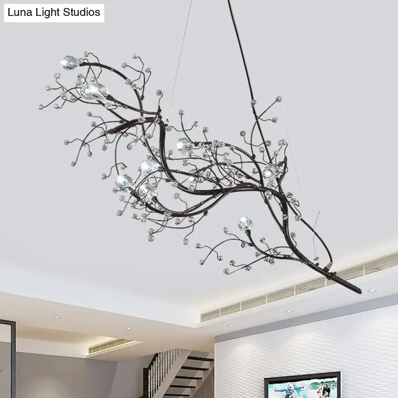 Metallic Kroonluchter met Kristallen Takken – 10 Lichtpunten – Romantische Hanglamp voor Woonkamer, Eetkamer en Slaapkamer | Sansoti
