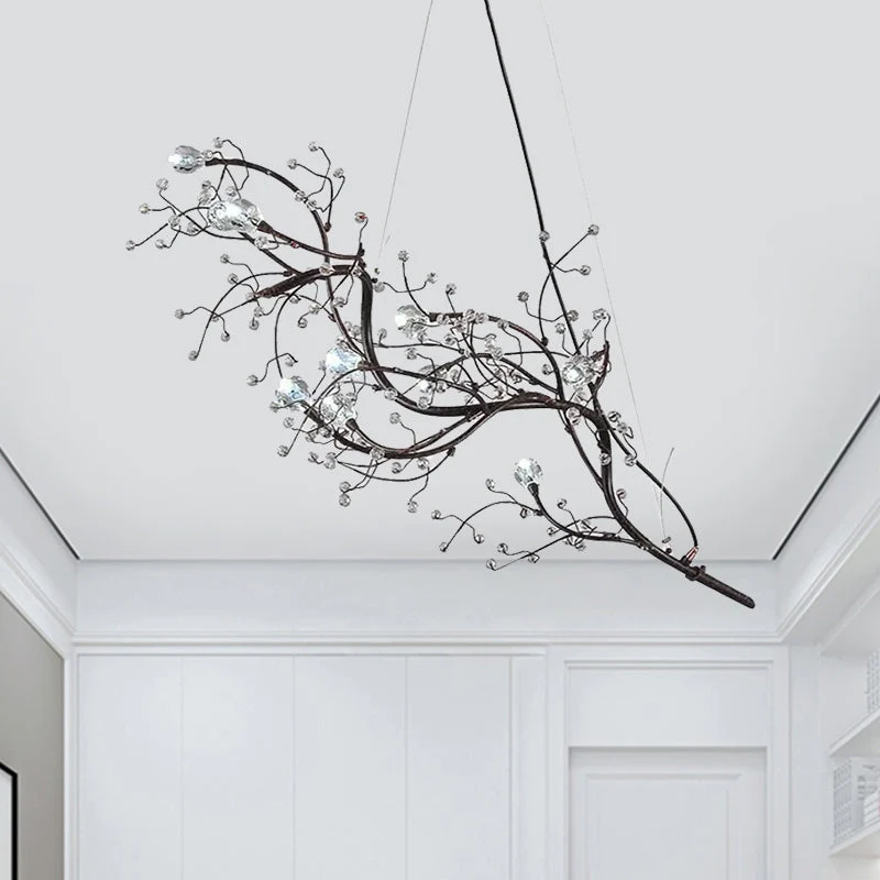 Metallic Kroonluchter met Kristallen Takken – 10 Lichtpunten – Romantische Hanglamp voor Woonkamer, Eetkamer en Slaapkamer | Sansoti