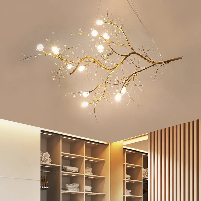 Metallic Kroonluchter met Kristallen Takken – 10 Lichtpunten – Romantische Hanglamp voor Woonkamer, Eetkamer en Slaapkamer | Sansoti