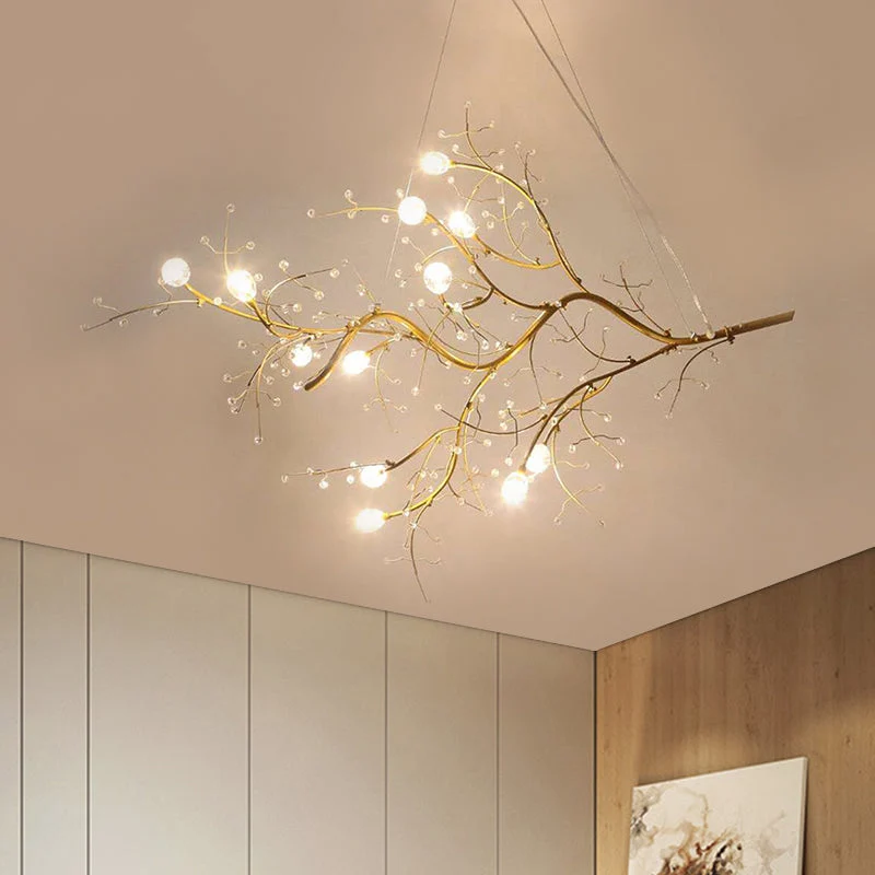 Metallic Kroonluchter met Kristallen Takken – 10 Lichtpunten – Romantische Hanglamp voor Woonkamer, Eetkamer en Slaapkamer | Sansoti