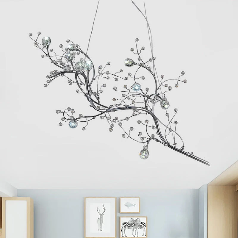 Metallic Kroonluchter met Kristallen Takken – 10 Lichtpunten – Romantische Hanglamp voor Woonkamer, Eetkamer en Slaapkamer | Sansoti