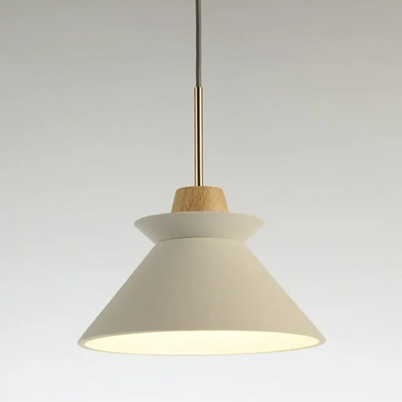 Betonnen Hanglamp met Houten Armatuur – Minimalistisch Design voor Eetkamer | Sansoti