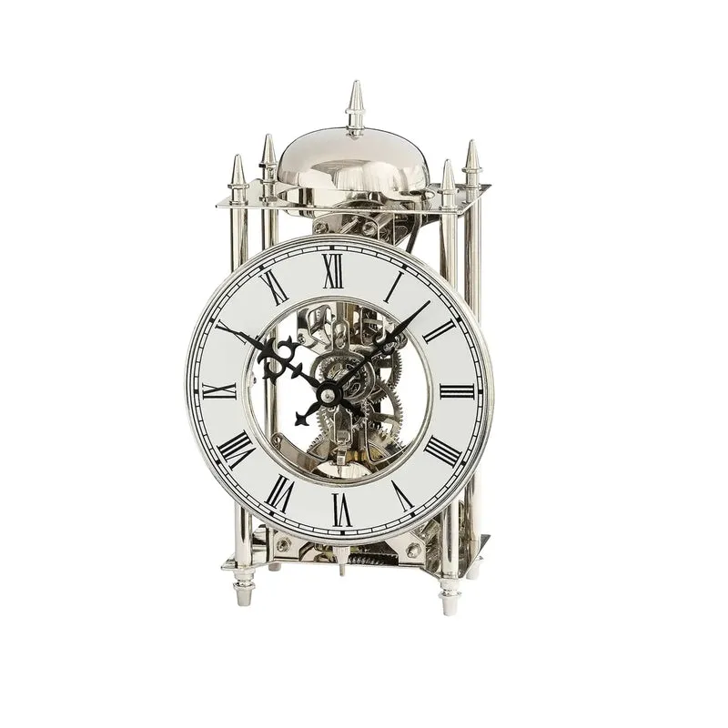 AMS Stiluhr T1184 Tischuhr Silber • 14-Tage-Schlagwerk auf Glocke • Skelett-Uhrwerk
