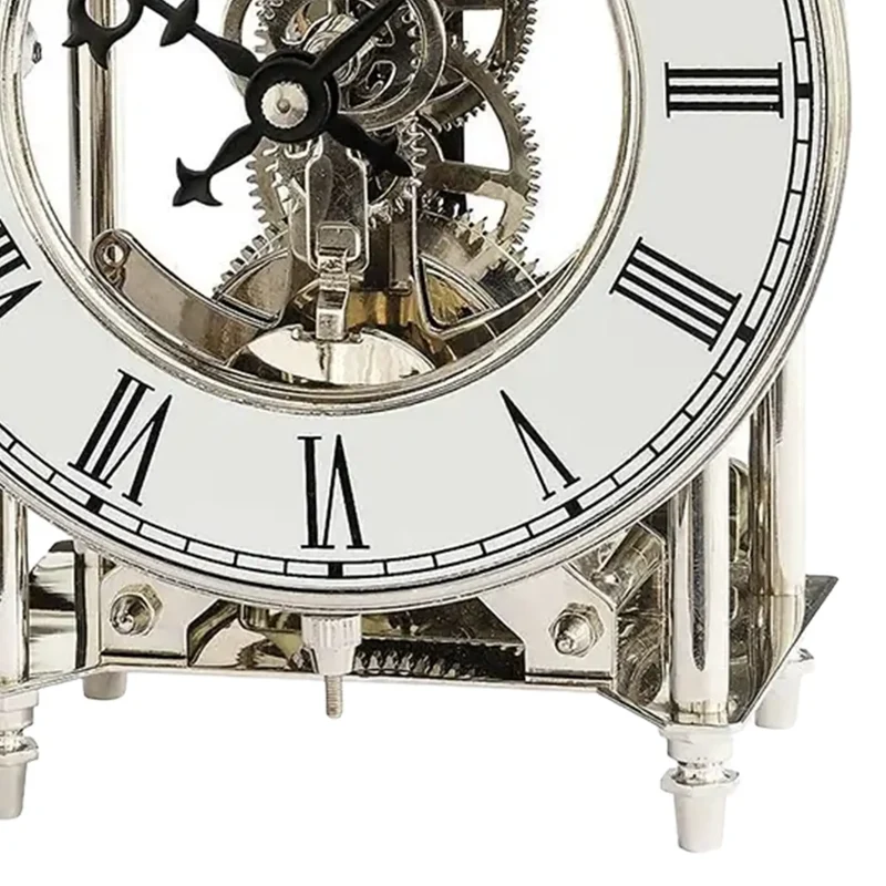 AMS Stiluhr T1184 Tischuhr Silber • 14-Tage-Schlagwerk auf Glocke • Skelett-Uhrwerk