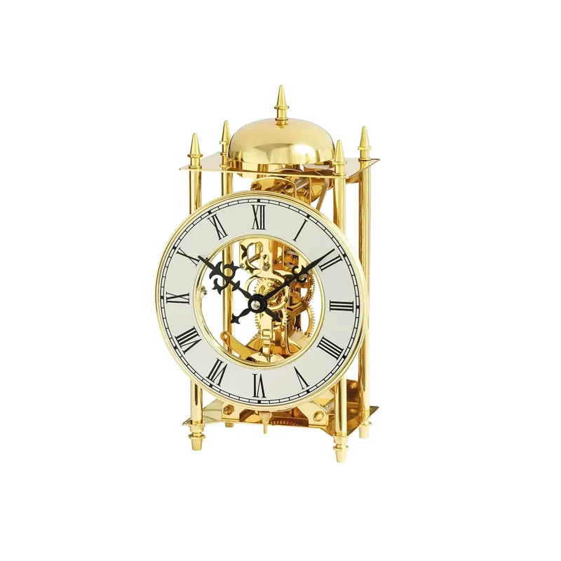 AMS Skelett-Tischuhr 1183 Tischuhr Gold • 14-Tage-Schlagwerk • Offenliegendes Uhrwerk