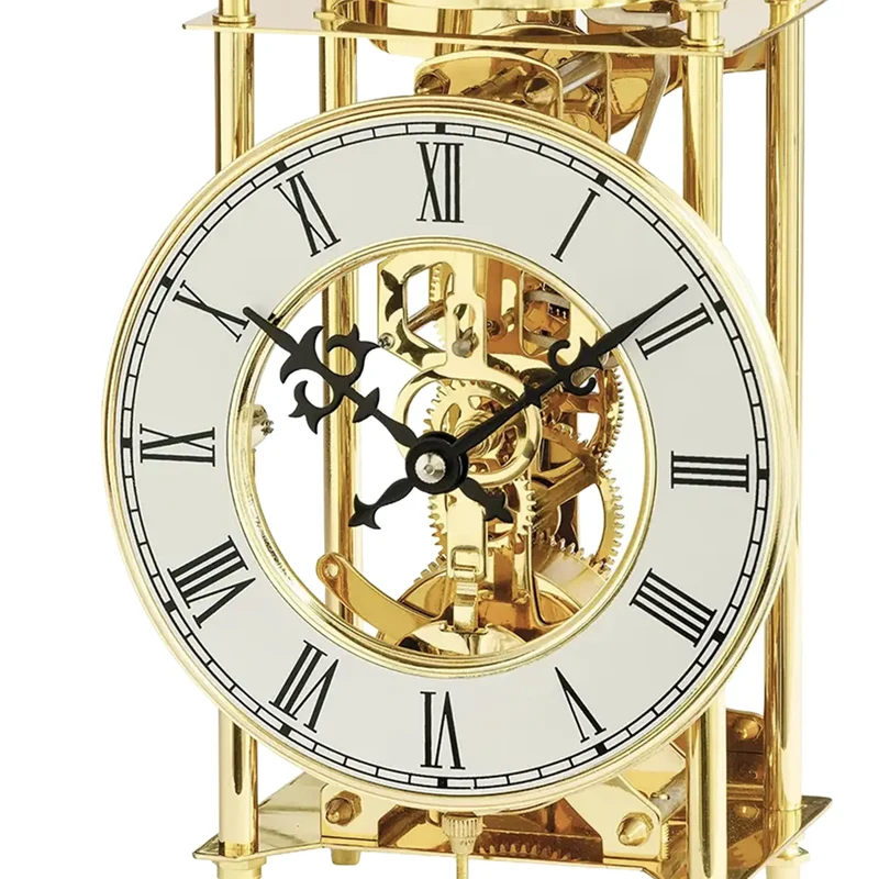 AMS Skelett-Tischuhr 1183 Tischuhr Gold • 14-Tage-Schlagwerk • Offenliegendes Uhrwerk