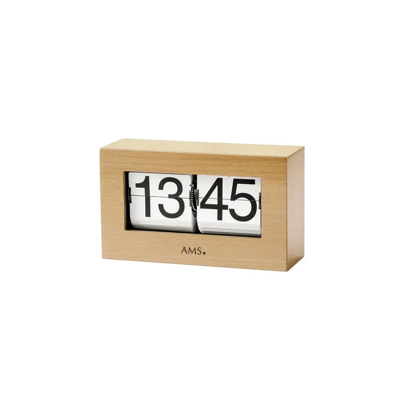 AMS 1175/18 Tischuhr / Flip Clock Buche • Massivholz-Gehäuse • 24-Stunden-Anzeige