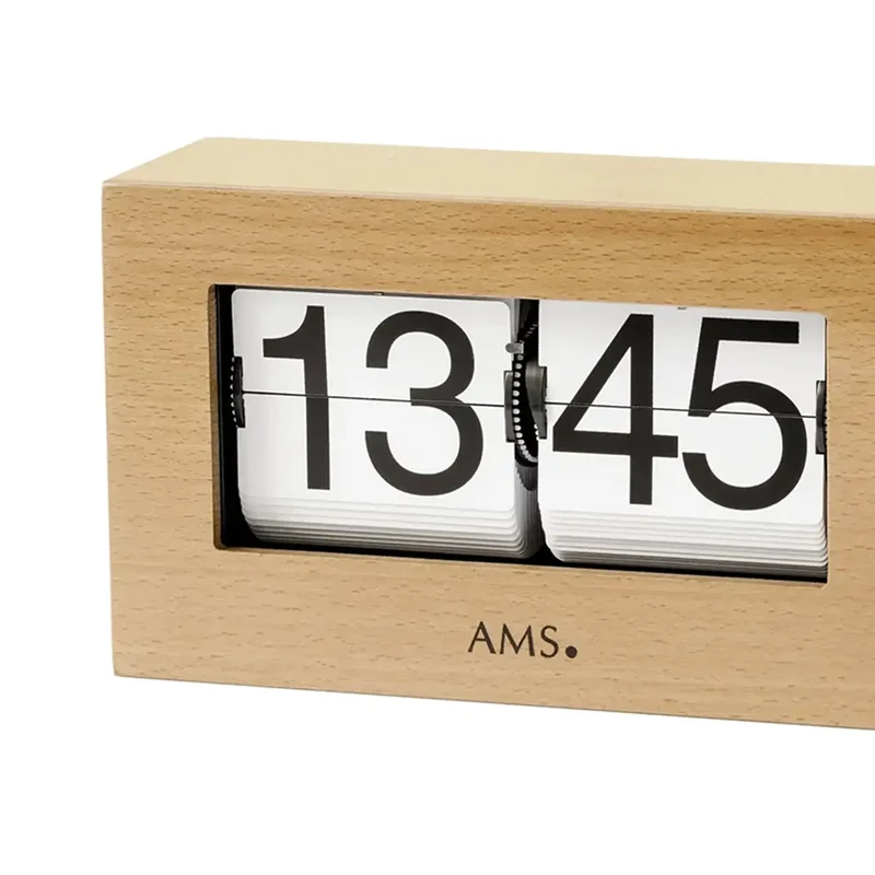 AMS 1175/18 Tischuhr / Flip Clock Buche • Massivholz-Gehäuse • 24-Stunden-Anzeige