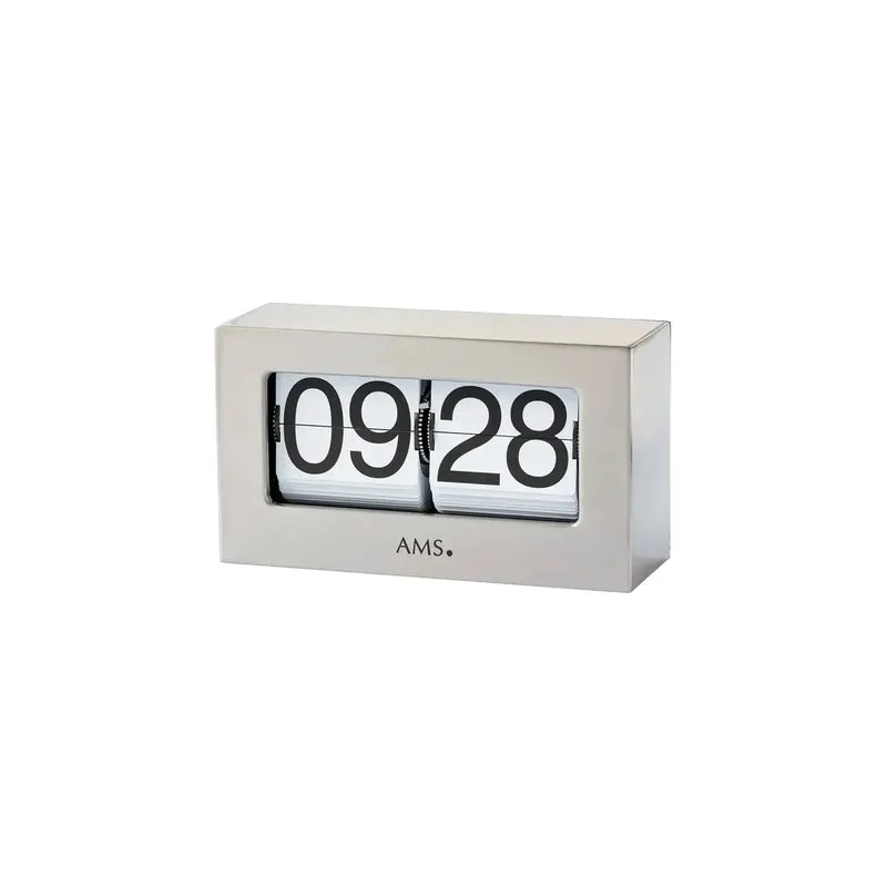 AMS T1175 Tischuhr / Flip Clock Silber • Quarzwerk • 24h Zifferblatt