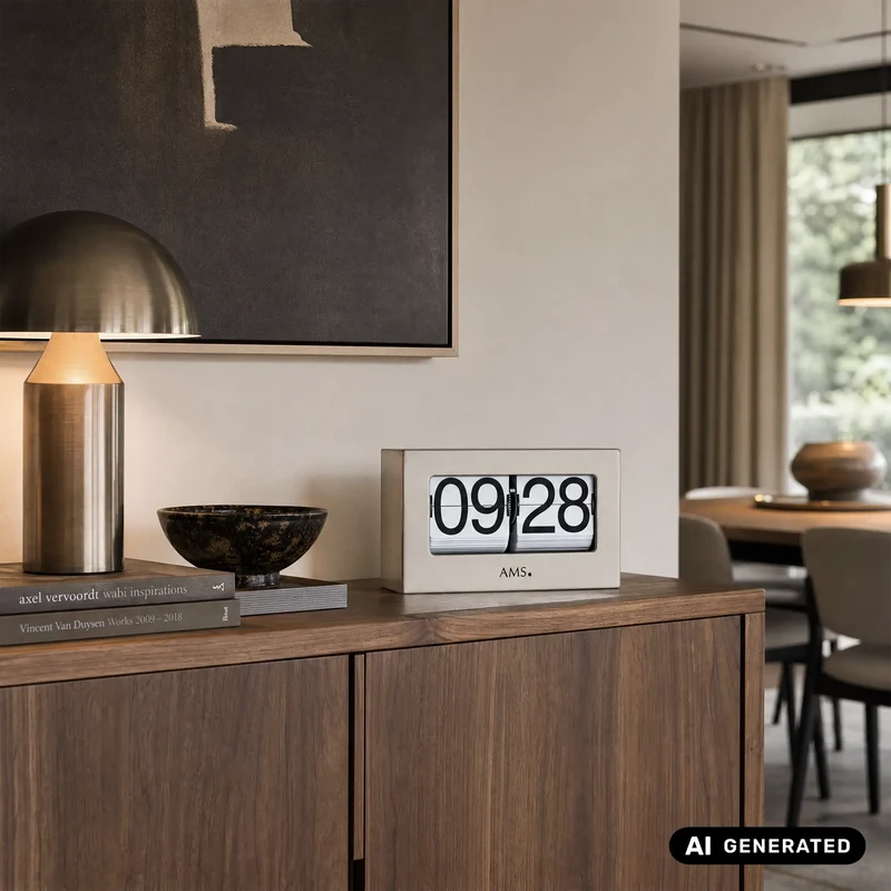 AMS T1175 Tischuhr / Flip Clock Silber • Quarzwerk • 24h Zifferblatt
