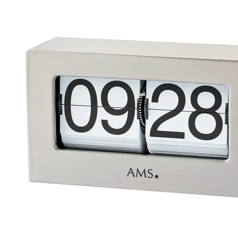 AMS T1175 Tischuhr / Flip Clock Silber • Quarzwerk • 24h Zifferblatt