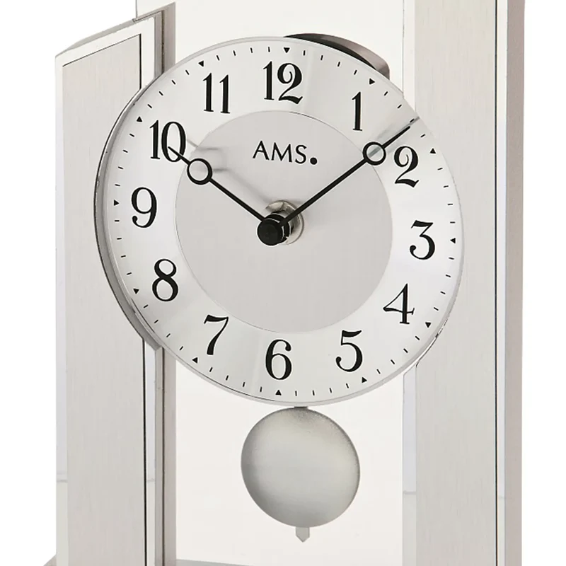AMS Pendel-Tischuhr T1169 Tischuhr Silber • Quarzpendelwerk • Made in Germany
