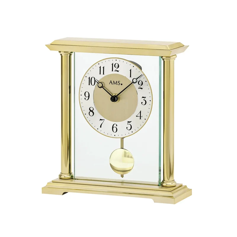 AMS T1143 Tischuhr Gold • Quarz-Pendelwerk • Mineralglas