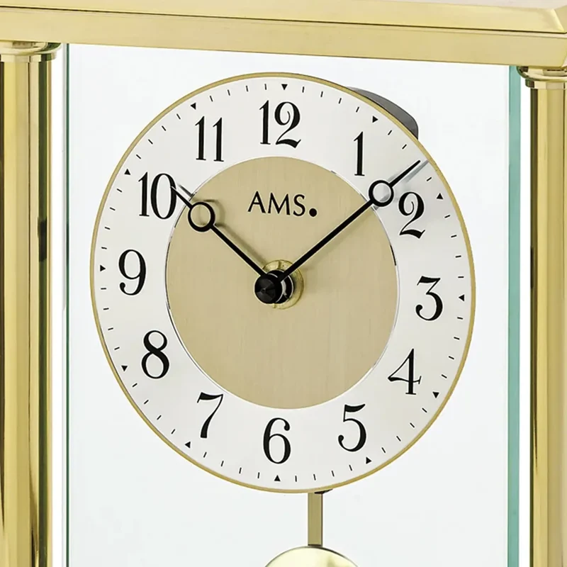 AMS T1143 Tischuhr Gold • Quarz-Pendelwerk • Mineralglas