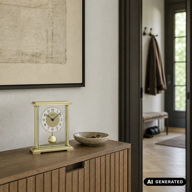 AMS T1143 Tischuhr Gold • Quarz-Pendelwerk • Mineralglas