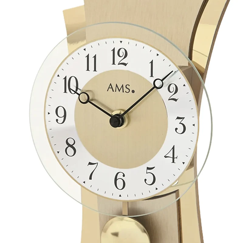 AMS Quarz-Pendeltischuhr T1137 Tischuhr Gold • Geschwungenes Messinggehäuse • Quarzwerk mit Pendel