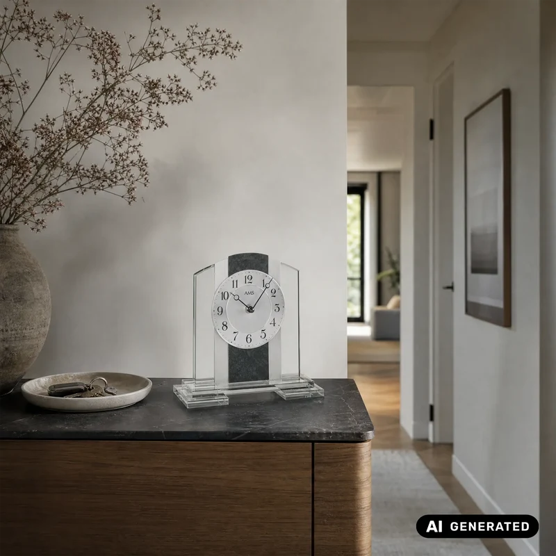 AMS T1121 Tischuhr Schiefer/Aluminium • Quarzwerk • Mineralglasgehäuse